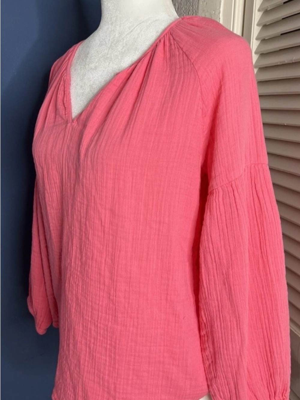 LOFT Coral Pink V-Neck Gauze Blouse